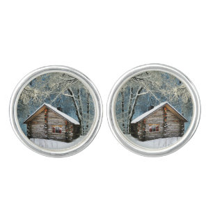 Rustic Log Cabin Winter Magic Cufflinks