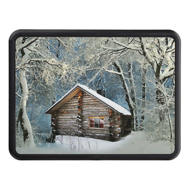 Rustic Log Cabin Winter Magic Hitch Cover (Front)