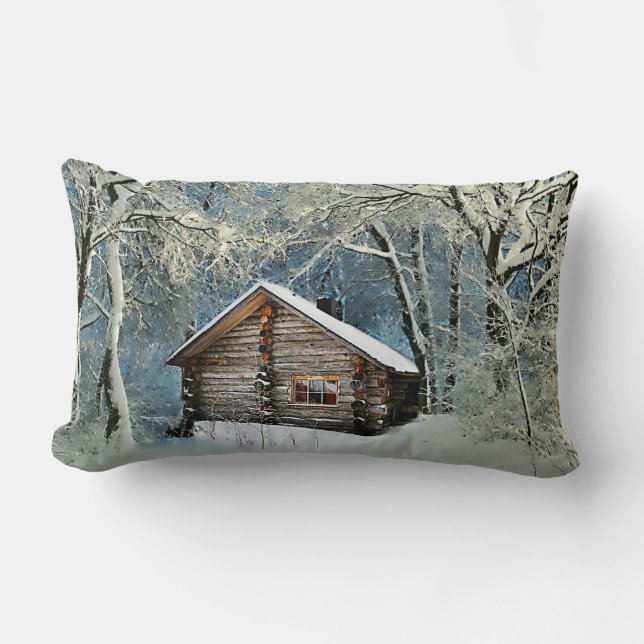 Rustic Log Cabin Winter Magic Lumbar Pillow (Front)