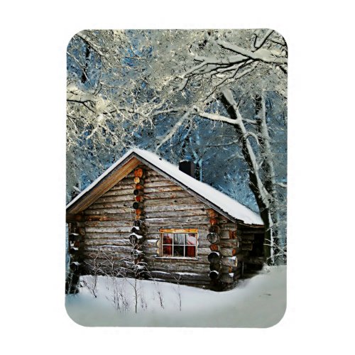 Rustic Log Cabin Winter Magic Magnet