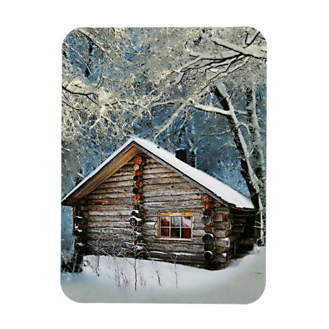 Rustic Log Cabin Winter Magic Magnet (Vertical)