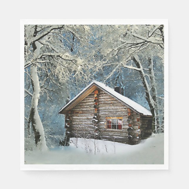 Rustic Log Cabin Winter Magic Napkins (Front)