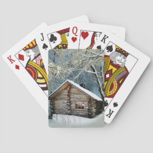 Rustic Log Cabin Winter Magic Poker Cards