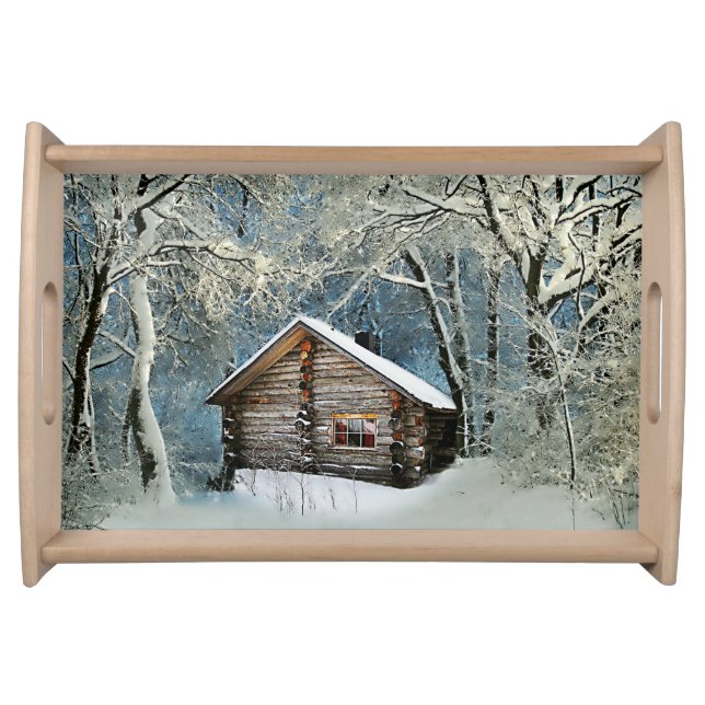 Rustic Log Cabin Winter Magic Serving Tray (Front)
