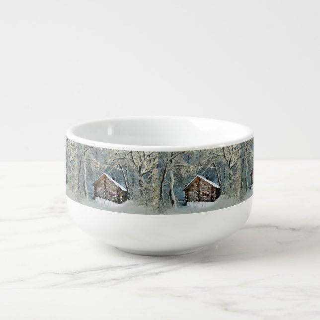 Rustic Log Cabin Winter Magic Soup Mug (Front)