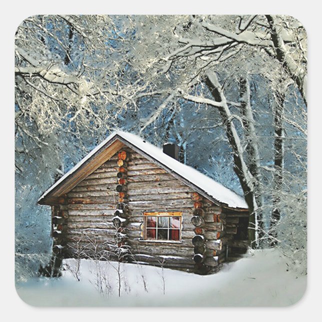 Rustic Log Cabin Winter Magic Square Sticker (Front)
