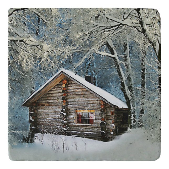 Rustic Log Cabin Winter Magic Trivet (Front)