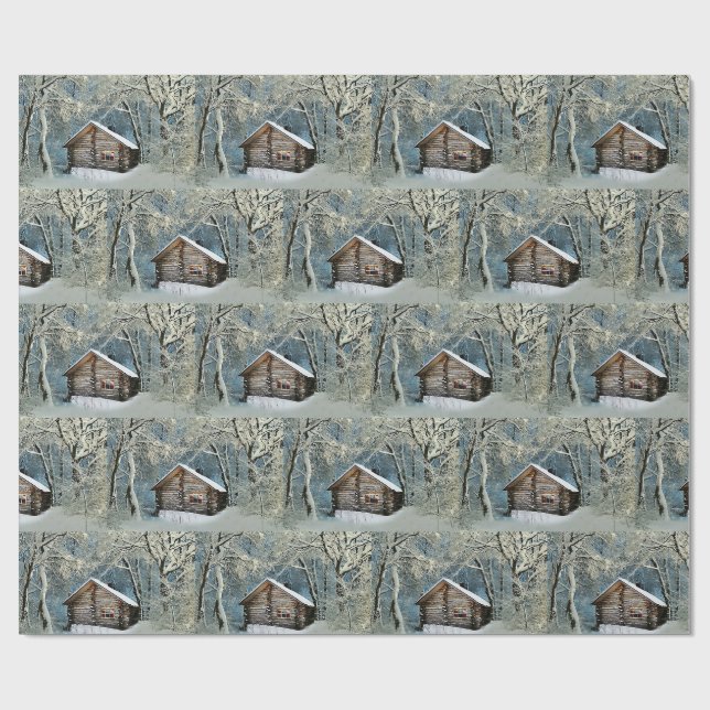 Rustic Log Cabin Winter Magic Wrapping Paper (Flat)