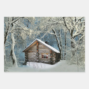 Rustic Log Cabin Winter Magic Wrapping Paper Sheets