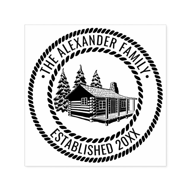 Rustic Log Cabin Winter Snow Family Name Date Estd Self-inking Stamp (Design)