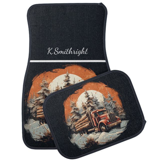 Rustic Log Truck Winter Sunset Car Floor Mat (Set)