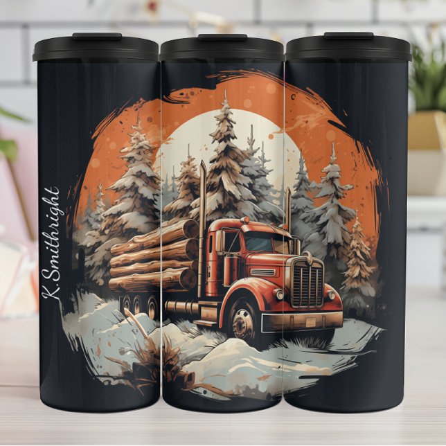 Rustic Log Truck Winter Sunset Thermal Tumbler (Creator Uploaded)