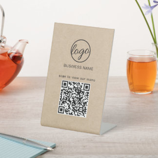 Rustic Logo Restaurant Menu QR Code Business Pedestal Sign