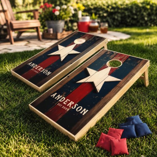 Rustic Lone Star Texas Flag Vintage Family Name Cornhole Set