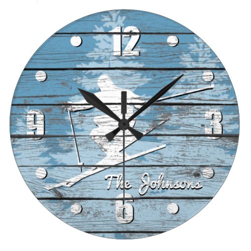 Rustic Look Downhill Ski Your Text Large Clock Rustic Look Downhill Ski Your Text Large Clock