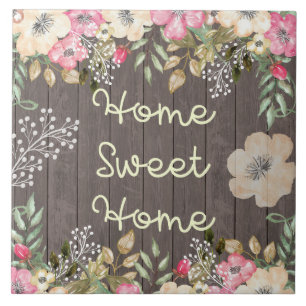 Rustic Look Home Sweet Home Floral Wood Ceramic Tile