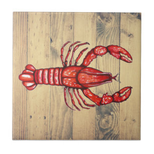 Rustic Louisiana Cajun Crawfish & Faux Wood Planks Ceramic Tile