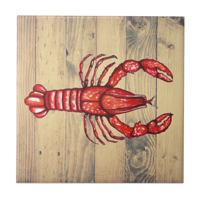 Rustic Louisiana Cajun Crawfish & Faux Wood Planks Ceramic Tile (Front)