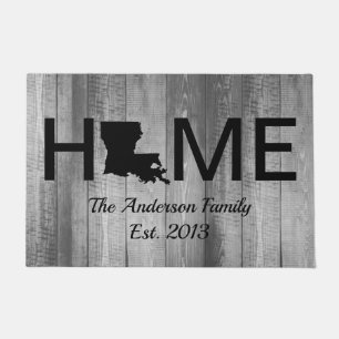 Rustic Louisiana Home State & Gray Wood Print Doormat