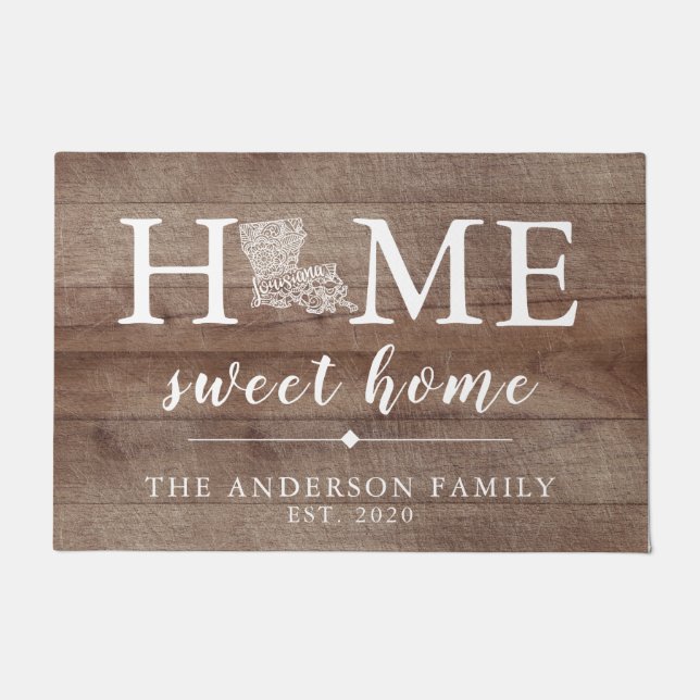 Rustic LOUISIANA Personalized State Doormat (Front)