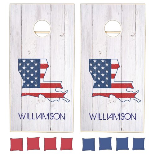 Rustic Louisiana Red White Blue Flag July 4th Cornhole Set