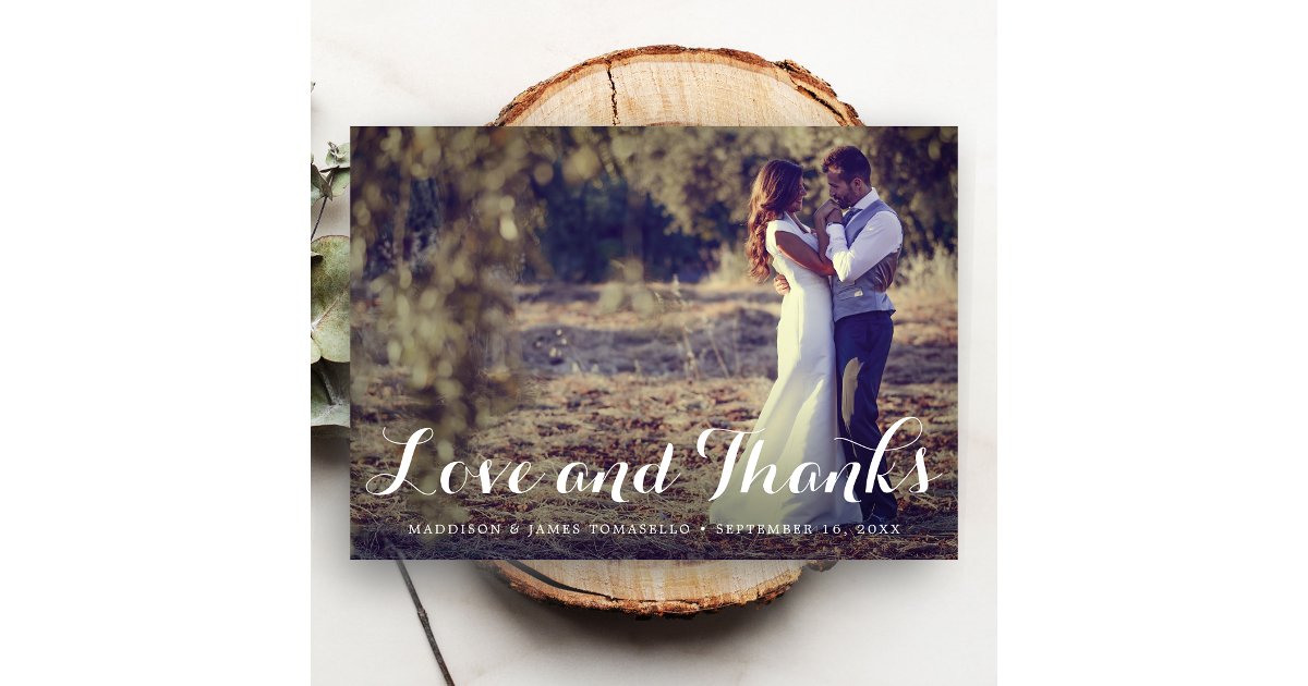 Rustic LOVE and THANKS Wedding Photo Thank You Card | Zazzle