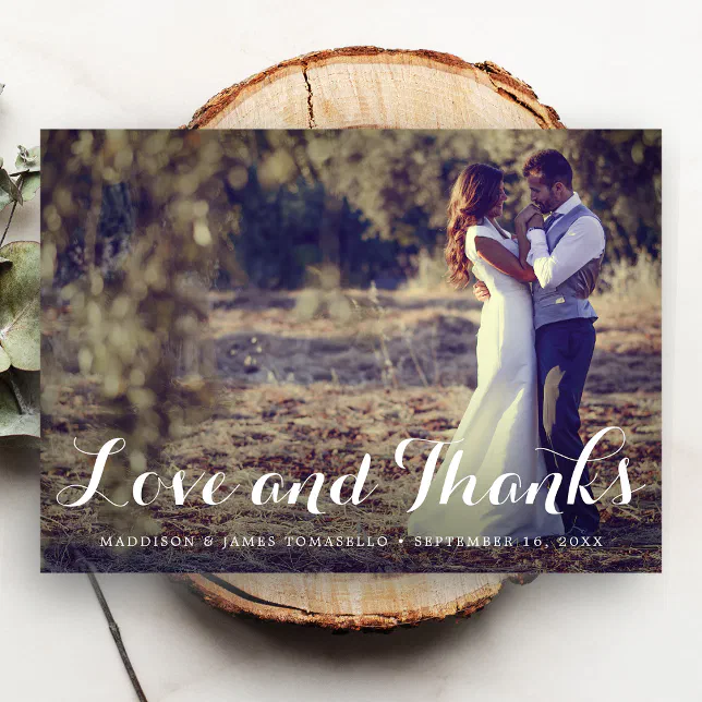 Rustic LOVE and THANKS Wedding Photo Thank You Card | Zazzle