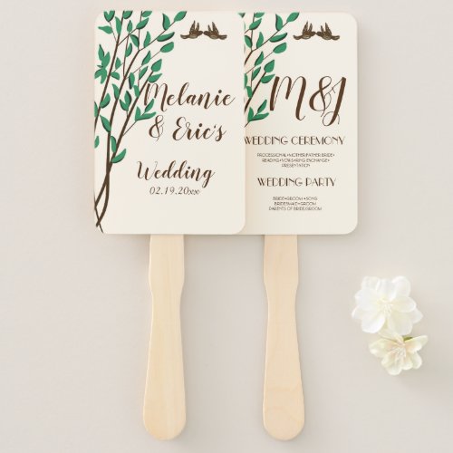 Rustic Love Birds and Branches Wedding Program Hand Fan