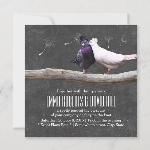 Classy Love Birds &amp; Dandelion Chalkboard Wedding 5.25x5.25 Square Paper Invitatio...