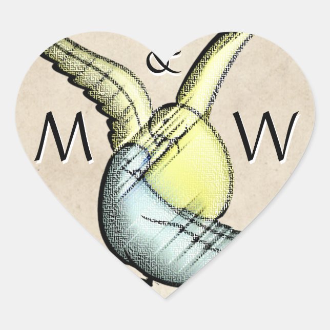 Rustic Love Birds (Monogram Heart-shaped Stickers) Heart Sticker (Front)