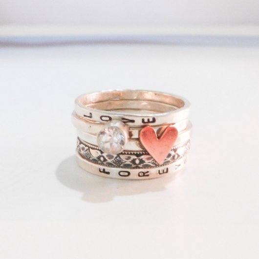 Rustic Love Custom Ring Set // Five Stacking Rings (Front)