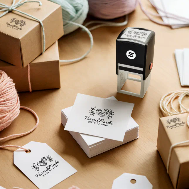 Rustic Love Heart Handmade Logo Business Packaging Self-inking Stamp ...