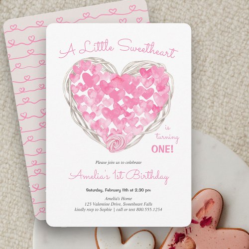 Rustic Love Heart Little Sweetheart Girls Birthday Invitation
