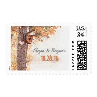 Rustic Love Heart Tree Fall Wedding Postage Stamps