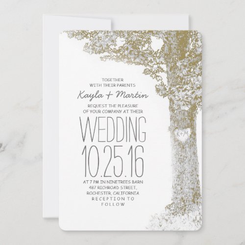 Rustic love heart tree wedding invitations