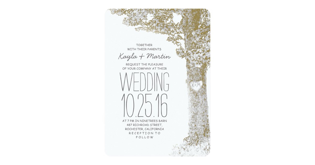 Download Rustic love heart tree wedding invitations | Zazzle