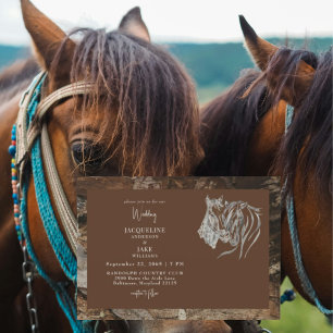 Rustic Love Horses Nuzzling Wood Wedding Invitation