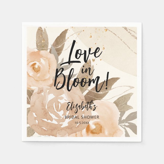 Rustic Love in Bloom Peach Floral Napkins (Front)