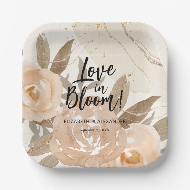 Rustic Love in Bloom Peach Flowers Paper Plates (Front)