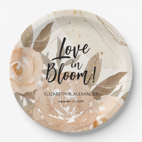 Rustic Love in Bloom Peach Flowers Paper Plates