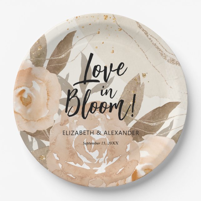 Rustic Love in Bloom Peach Flowers Paper Plates (Front)