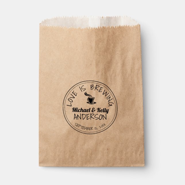 Rustic Love is Brewing Coffee Wedding Treat Favor Bag (Front)