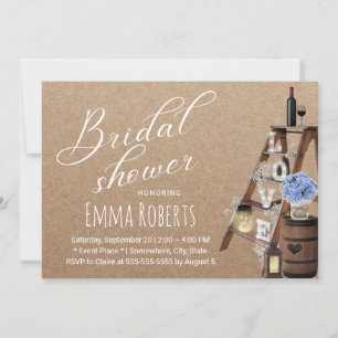 Rustic Love Ladder Vintage Lantern Bridal Shower Invitation