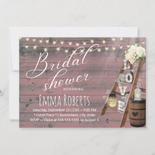 Rustic Love Ladder Wine Barrel Pink Bridal Shower Invitation