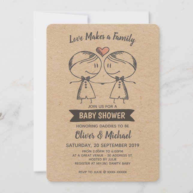 Rustic Love Makes a Family Gay Baby Shower Invitation (Front)