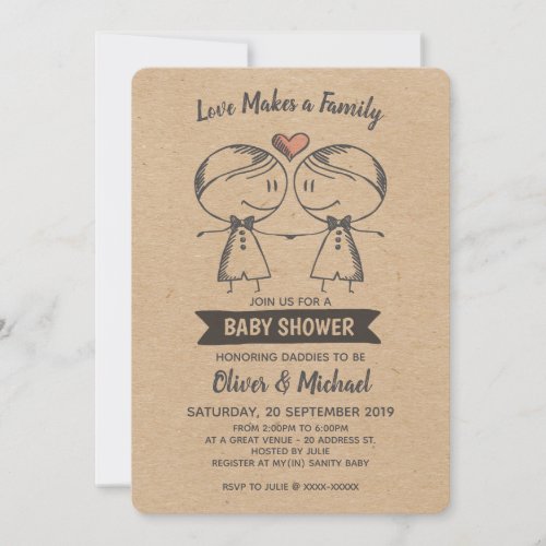 Rustic Love Makes a Family Gay Baby Shower Invitation