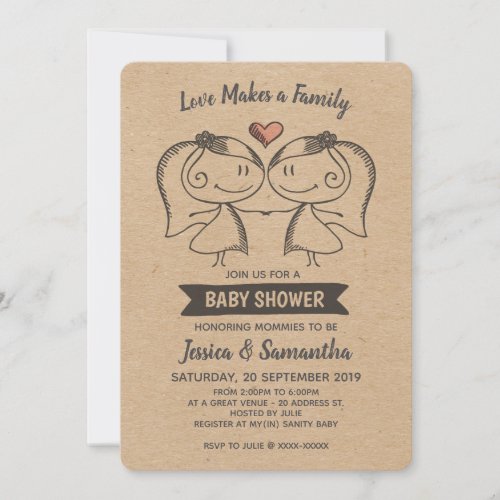 Rustic Love Makes a Family Lesbian Baby Shower Invitation