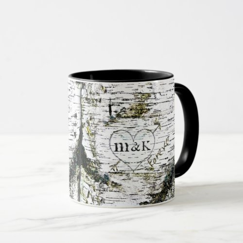 Rustic Love Mugs for Him Initials in Carved Heart