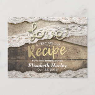Rustic Love Rope Burlap Lace Bridal Shower Recipe Invitation Postcard