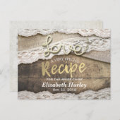 Rustic Love Rope Burlap Lace Bridal Shower Recipe Invitation Postcard (Front/Back)